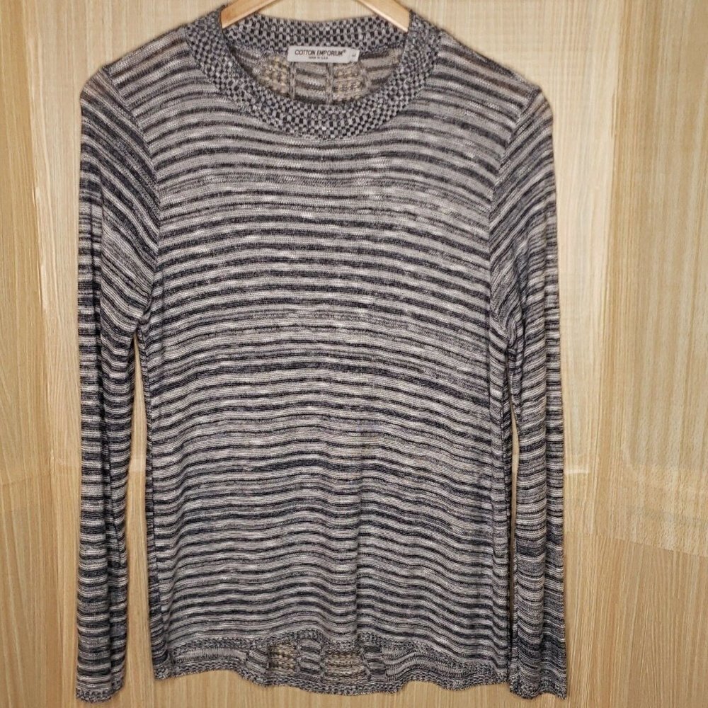 Cotton Emporium Blue Striped High Low Thin Sweater